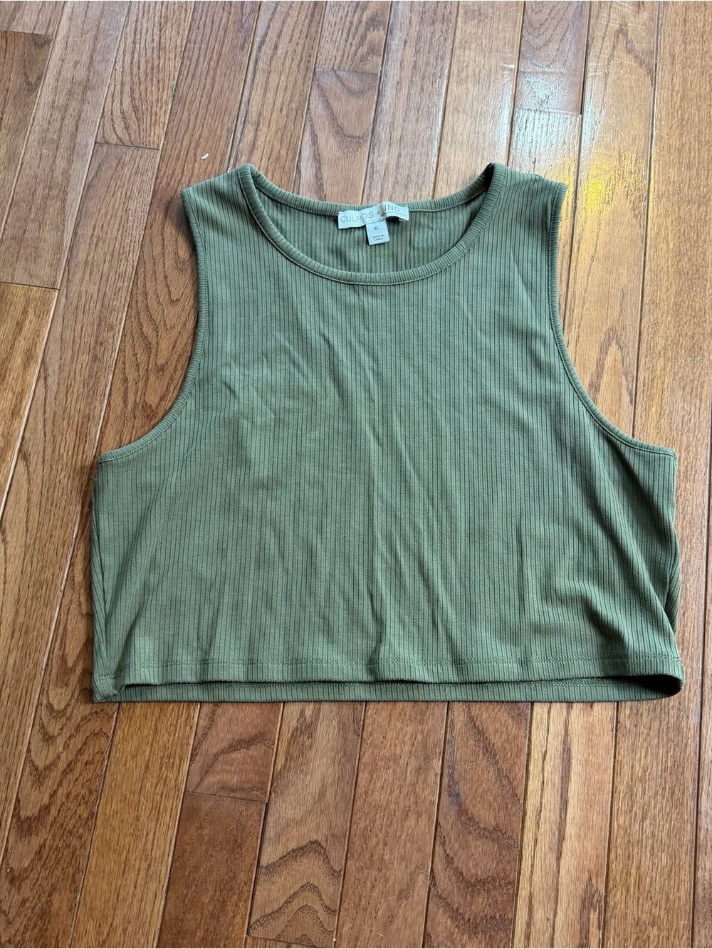 INC International Concepts Olive Ribbed Cropped Tank